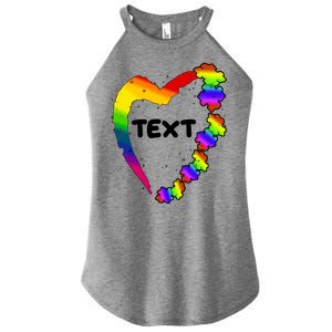 Personalize Autism Heart Custom Text Women's Perfect Tri Rocker Tank