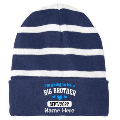 Personalize Big Brother Custom Date And Name Striped Beanie with Solid Band