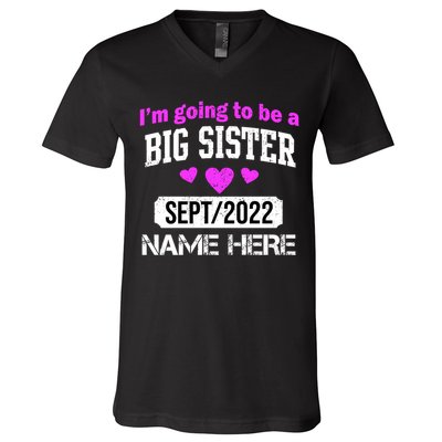 Personalize Big Sister Est Custom Year And Name  V-Neck T-Shirt