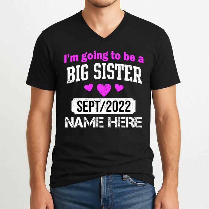 Personalize Big Sister Est Custom Year And Name  V-Neck T-Shirt