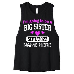 Personalize Big Sister Est Custom Year And Name  Women's Racerback Cropped Tank