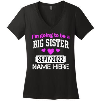 Personalize Big Sister Est Custom Year And Name  Women's V-Neck T-Shirt