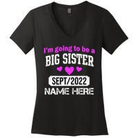 Personalize Big Sister Est Custom Year And Name  Women's V-Neck T-Shirt