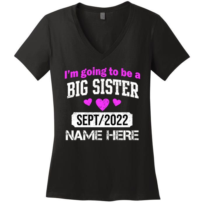 Personalize Big Sister Est Custom Year And Name  Women's V-Neck T-Shirt