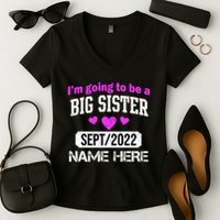 Personalize Big Sister Est Custom Year And Name  Women's V-Neck T-Shirt