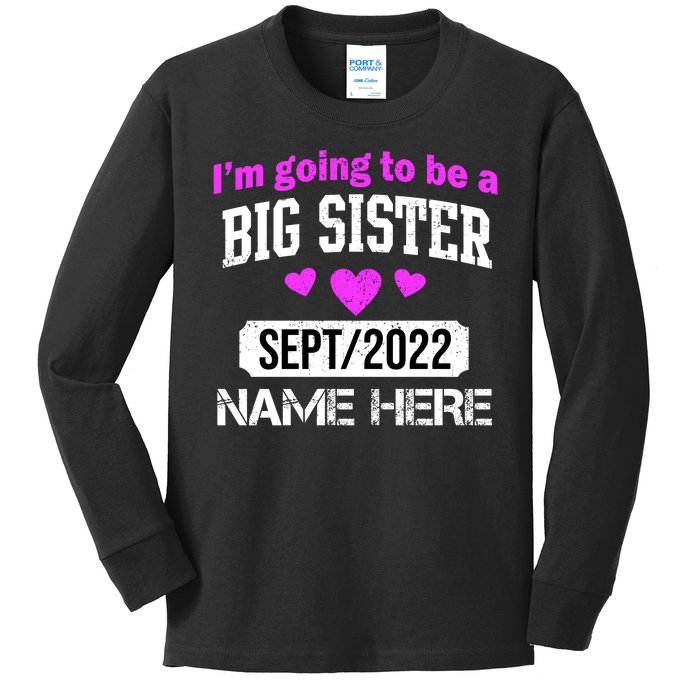 Personalize Big Sister Est Custom Year And Name  Kids Long Sleeve Shirt