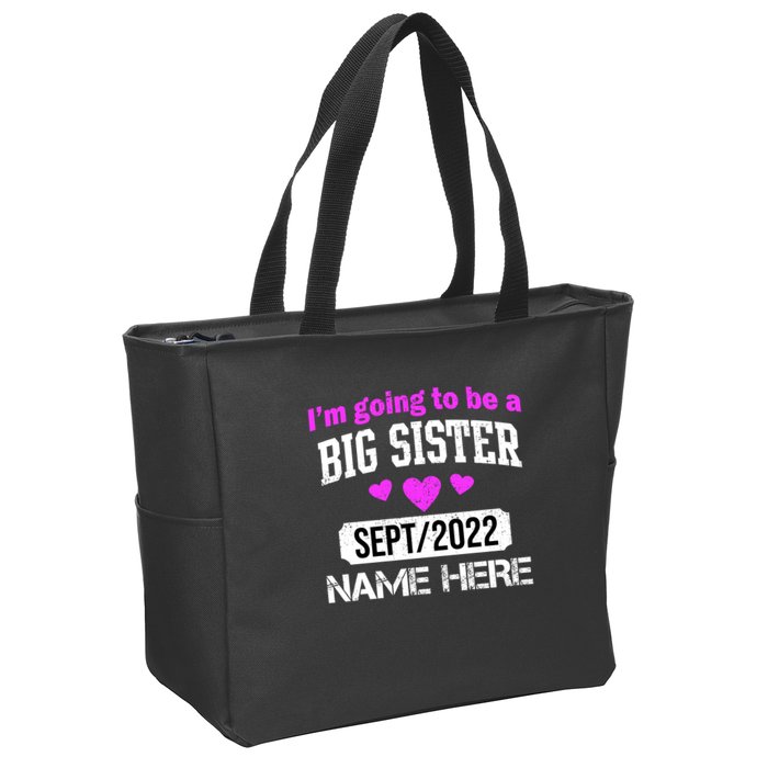 Personalize Big Sister Est Custom Year And Name  Zip Tote Bag