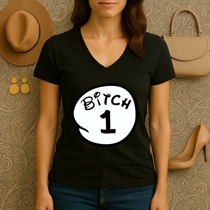 Personalize Bitch 1 2 3 4 5 Custom Number Women's V-Neck T-Shirt