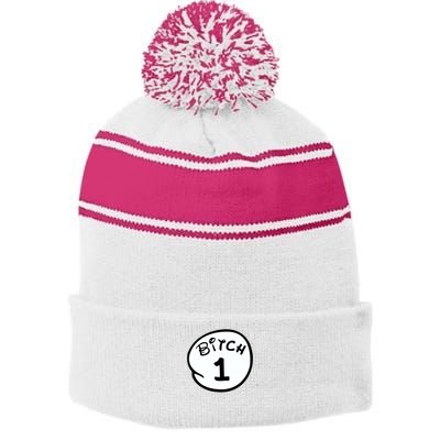 Personalize Bitch 1 2 3 4 5 Custom Number Stripe Pom Pom Beanie