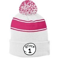 Personalize Bitch 1 2 3 4 5 Custom Number Stripe Pom Pom Beanie