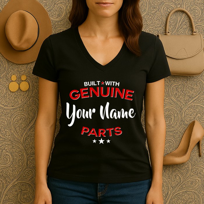 Personalize Built With Genuine Parts Custom Name Women's V-Neck T-Shirt