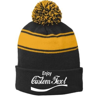 Personalize Enjoy Custom Text Name Spoof Logo Stripe Pom Pom Beanie