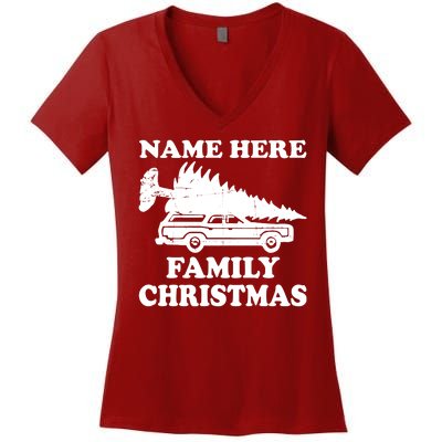 Personalize Family Christmas Custom Women's V-Neck T-Shirt