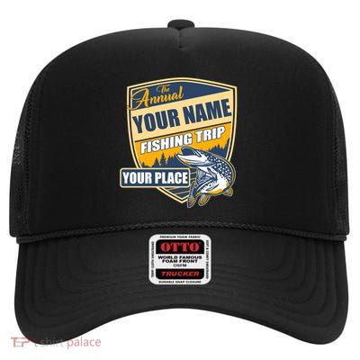Personalize Fishing Trip Custom High Crown Mesh Back Trucker Hat