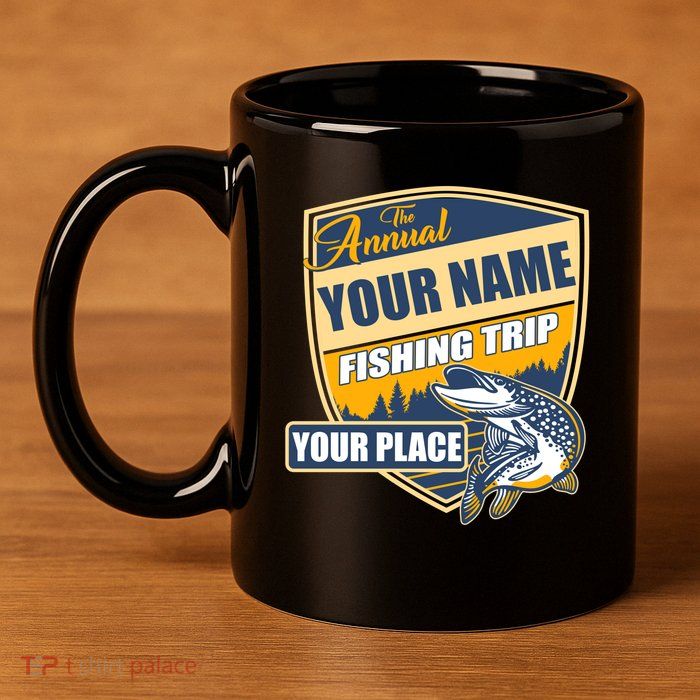 Personalize Fishing Trip Custom 11oz C Handle Ceramic Mug