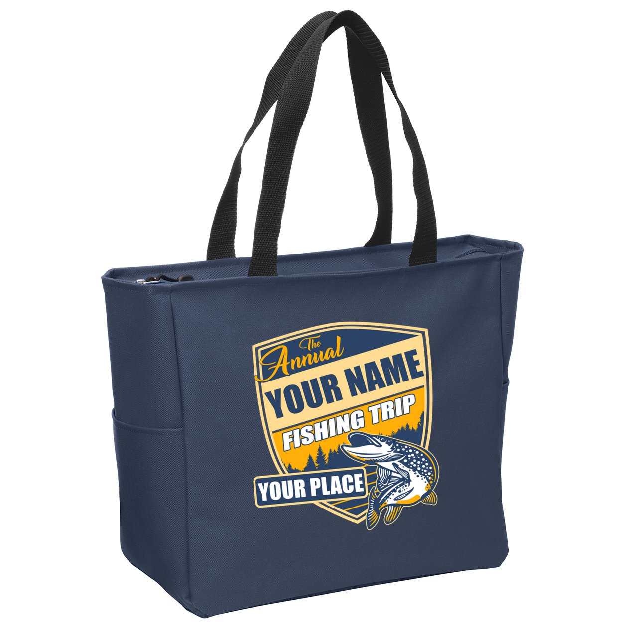 Personalize Fishing Trip Custom Zip Tote Bag