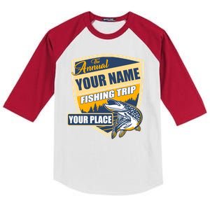 Personalize Fishing Trip Custom Kids Colorblock Raglan Jersey