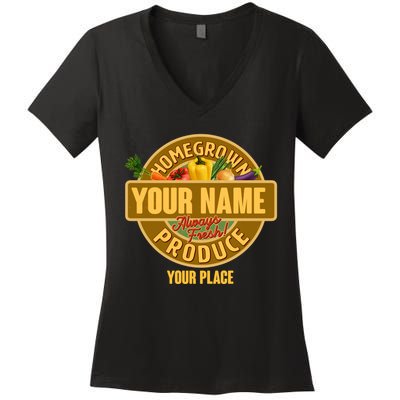 Personalize Home Homegrown Produce Custom Farmer Women's V-Neck T-Shirt