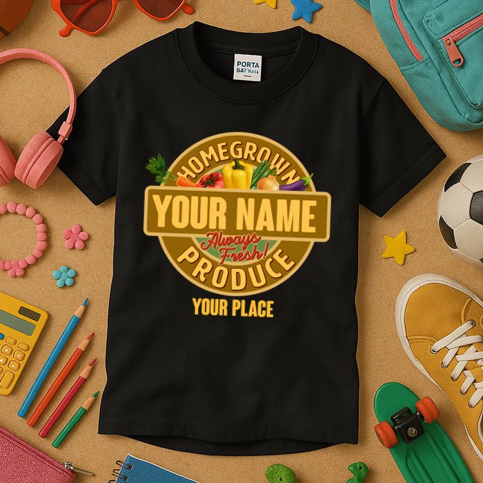 Personalize Home Homegrown Produce Custom Farmer Kids T-Shirt