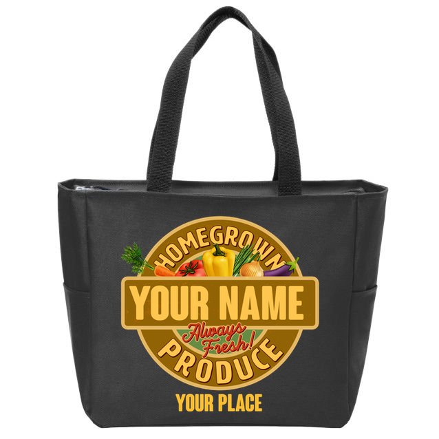 Personalize Home Homegrown Produce Custom Farmer Zip Tote Bag