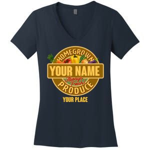 Personalize Home Homegrown Produce Custom Farmer Women's V-Neck T-Shirt