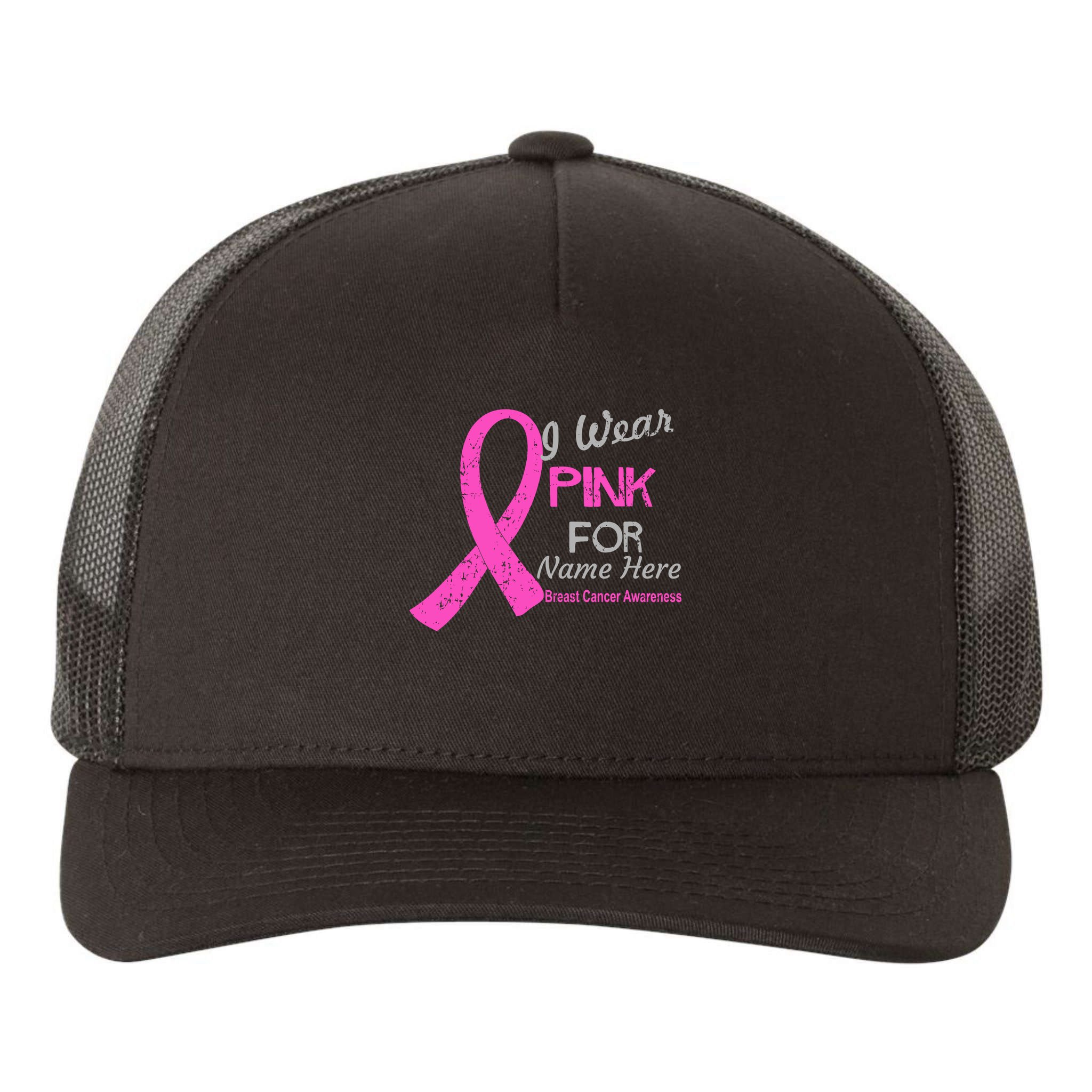 Personalize I Wear Pink For My Custom Breast Cancer Yupoong Adult 5-Panel Trucker Hat