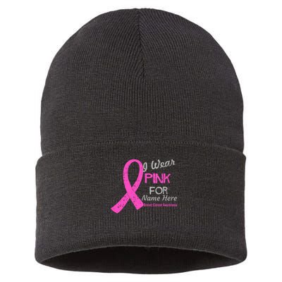 Personalize I Wear Pink For My Custom Breast Cancer Sustainable Knit Beanie