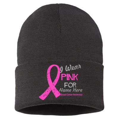 Personalize I Wear Pink For My Custom Breast Cancer Sustainable Knit Beanie