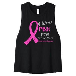 Personalize I Wear Pink For My Custom Breast Cancer Women's Racerback Cropped Tank