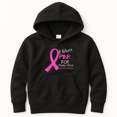 Personalize I Wear Pink For My Custom Breast Cancer Kids Hoodie