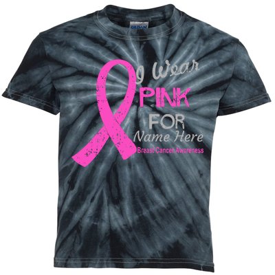 Personalize I Wear Pink For My Custom Breast Cancer Kids Tie-Dye T-Shirt