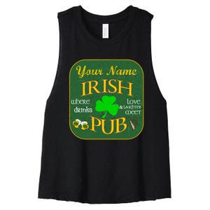 Personalize Irish Pub St Patricks Day Custom Women's Racerback Cropped Tank