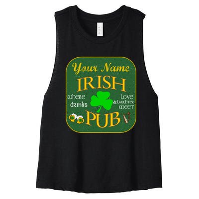 Personalize Irish Pub St Patricks Day Custom Women's Racerback Cropped Tank