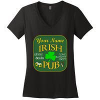 Personalize Irish Pub St Patricks Day Custom Women's V-Neck T-Shirt