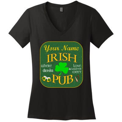 Personalize Irish Pub St Patricks Day Custom Women's V-Neck T-Shirt