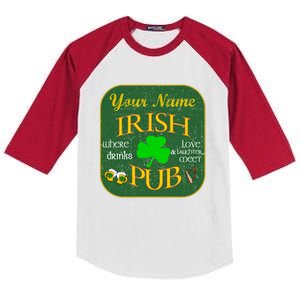 Personalize Irish Pub St Patricks Day Custom Kids Colorblock Raglan Jersey