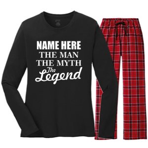 Personalize Name The Man Myth Legend Custom Women's Long Sleeve Flannel Pajama Set 