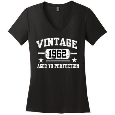 Personalize Vintage Birthday Age To Perfection Custom Year Women's V-Neck T-Shirt