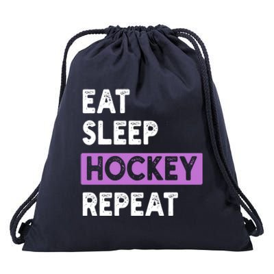 Purple Eat Sleep Hockey Gift Hockey Lovers Gift Drawstring Bag