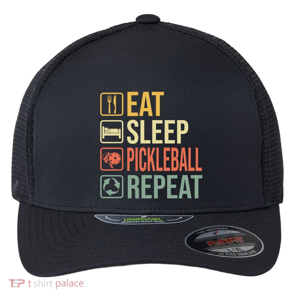 Pickleball Eat Sleep Repeat Flexfit Unipanel Trucker Cap