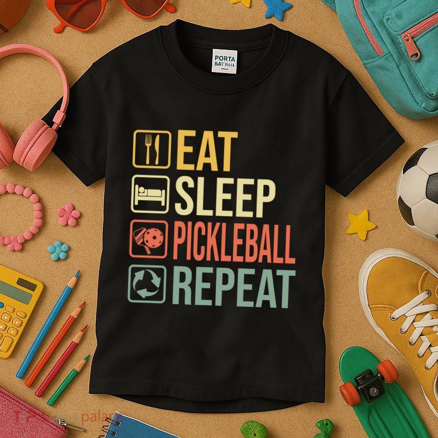 Pickleball Eat Sleep Repeat Kids T-Shirt