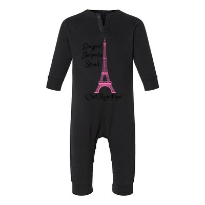 Paris Eiffel Sleepover Slumber Party Squad Gift Infant Fleece One Piece