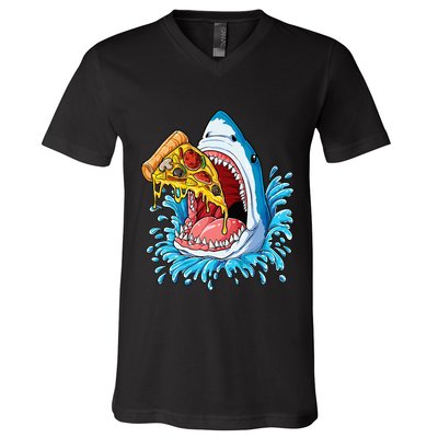 Pizza Eating Shark Food Lovers Jawsome V-Neck T-Shirt