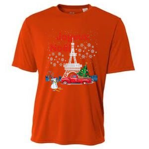 Paris Eiffel Tower Christmas Tree Red Truck Joyeux Noël Gift Cooling Performance Crew T-Shirt