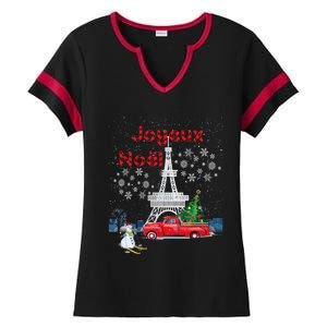 Paris Eiffel Tower Christmas Tree Red Truck Joyeux Noël Gift Ladies Halftime Notch Neck Tee