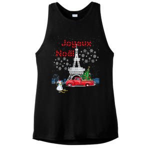 Paris Eiffel Tower Christmas Tree Red Truck Joyeux Noël Gift Ladies PosiCharge Tri-Blend Wicking Tank