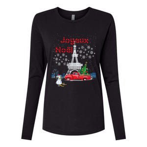 Paris Eiffel Tower Christmas Tree Red Truck Joyeux Noël Gift Womens Cotton Relaxed Long Sleeve T-Shirt