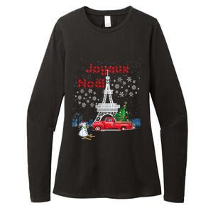 Paris Eiffel Tower Christmas Tree Red Truck Joyeux Noël Gift Womens CVC Long Sleeve Shirt