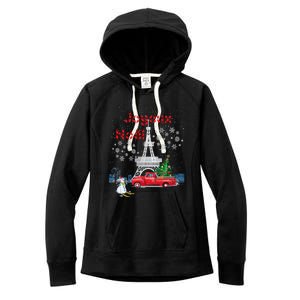 Paris Eiffel Tower Christmas Tree Red Truck Joyeux Noël Gift Women's Fleece Hoodie