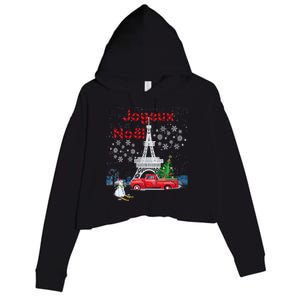 Paris Eiffel Tower Christmas Tree Red Truck Joyeux Noël Gift Crop Fleece Hoodie